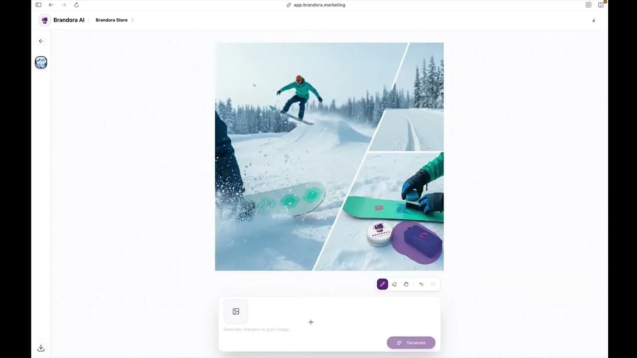 Product demo showing Listro editing a snowboard campaign