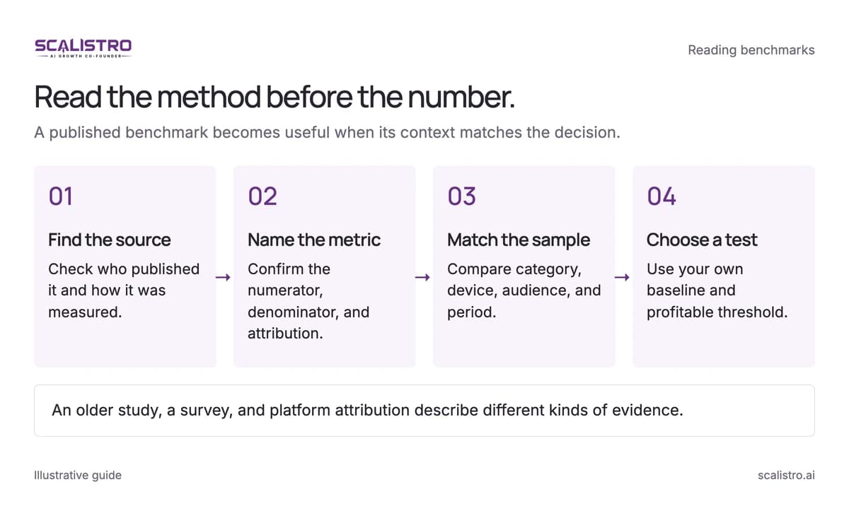 Read the method before the number. A published benchmark becomes useful when its context matches the decision. A text equivalent follows.