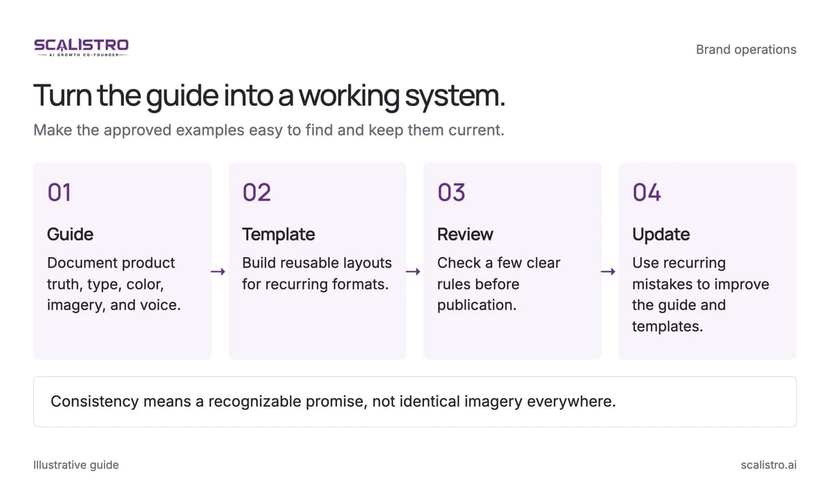 Turn the guide into a working system. Make the approved examples easy to find and keep them current. A text equivalent follows.